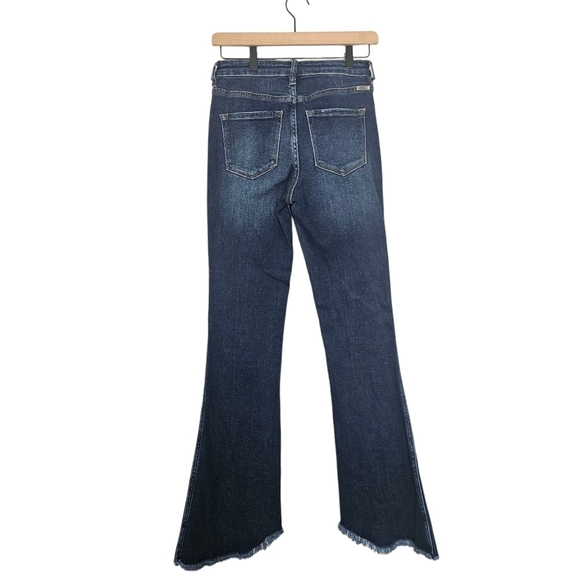 Kancan Dark Wash Bell Bottom Frayed Hem Highwaist  Jeans Size 5/26 - Picture 2 of 7